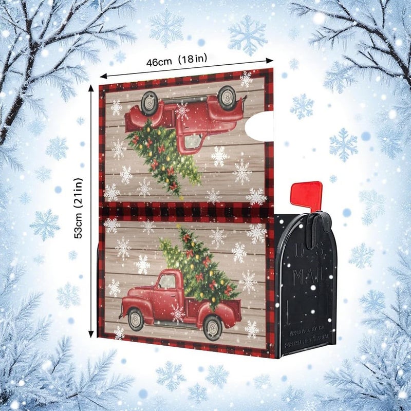 VBXNT Store Winter Christmas Red Truck Theme Mailbox Cover, Magnetic Waterproof Mailbox Wrap 18x21 Inch Standard Size, Snow Oxford Cloth Mailbox Decoration for Christmas, Thanksgiving, Winter Outdoor Garden - Image 3